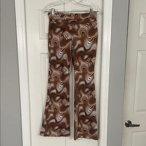 Brown and White Tiger Vibe Swirl Pattern Women's Pants- see all pics!